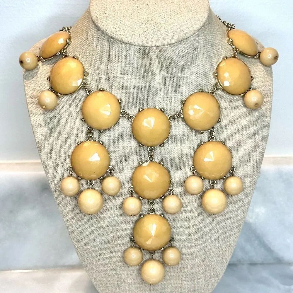 Vintage J. Crew Bubble Gold-tone & Cream Adjustable Bib Statement Necklace 25"